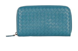 Bottega Veneta Intrecciato Zipped Wallet, Leather, Blue, BO71133530, 2*